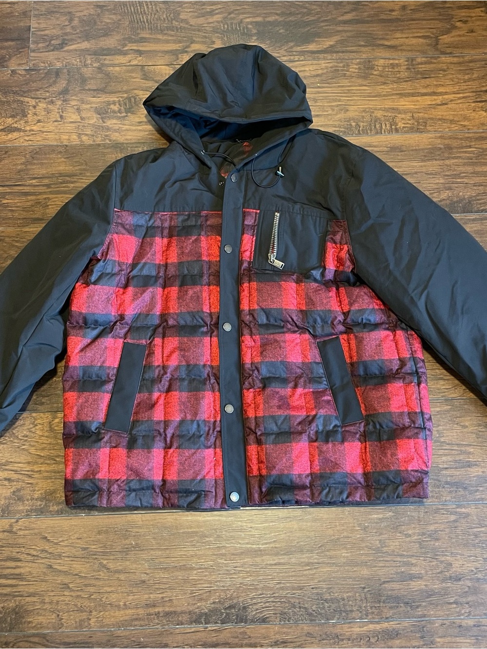 Pendleton Black & Red Plaid Hooded Puffer Coat